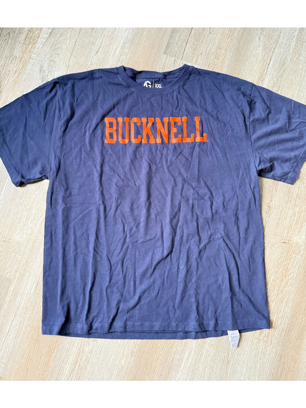 Bucknell College Navy Blue Crewneck T-Shirt with Orange Logo Cotton Size XXL